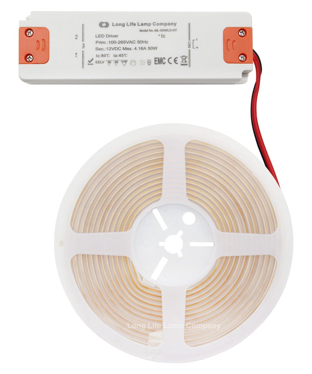 IP65 Water Proof Outdoor & Indoor LED Strip Light Tape Warm White Continuous COB Illumination 5 Metres 12v - Energy Light Bulbs - Free delivery on all orders
