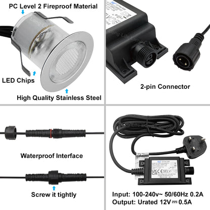 IP68 Outdoor LED Decking Lights 30mm Round Blue 10 Kit - Energy Light Bulbs - Free delivery on all orders