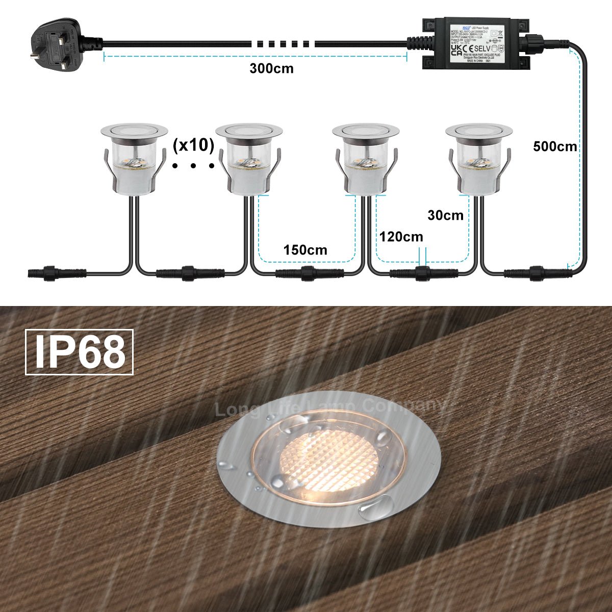 IP68 Outdoor LED Decking Lights 30mm Round Warm White 3000k 10 Kit - Energy Light Bulbs - Free delivery on all orders