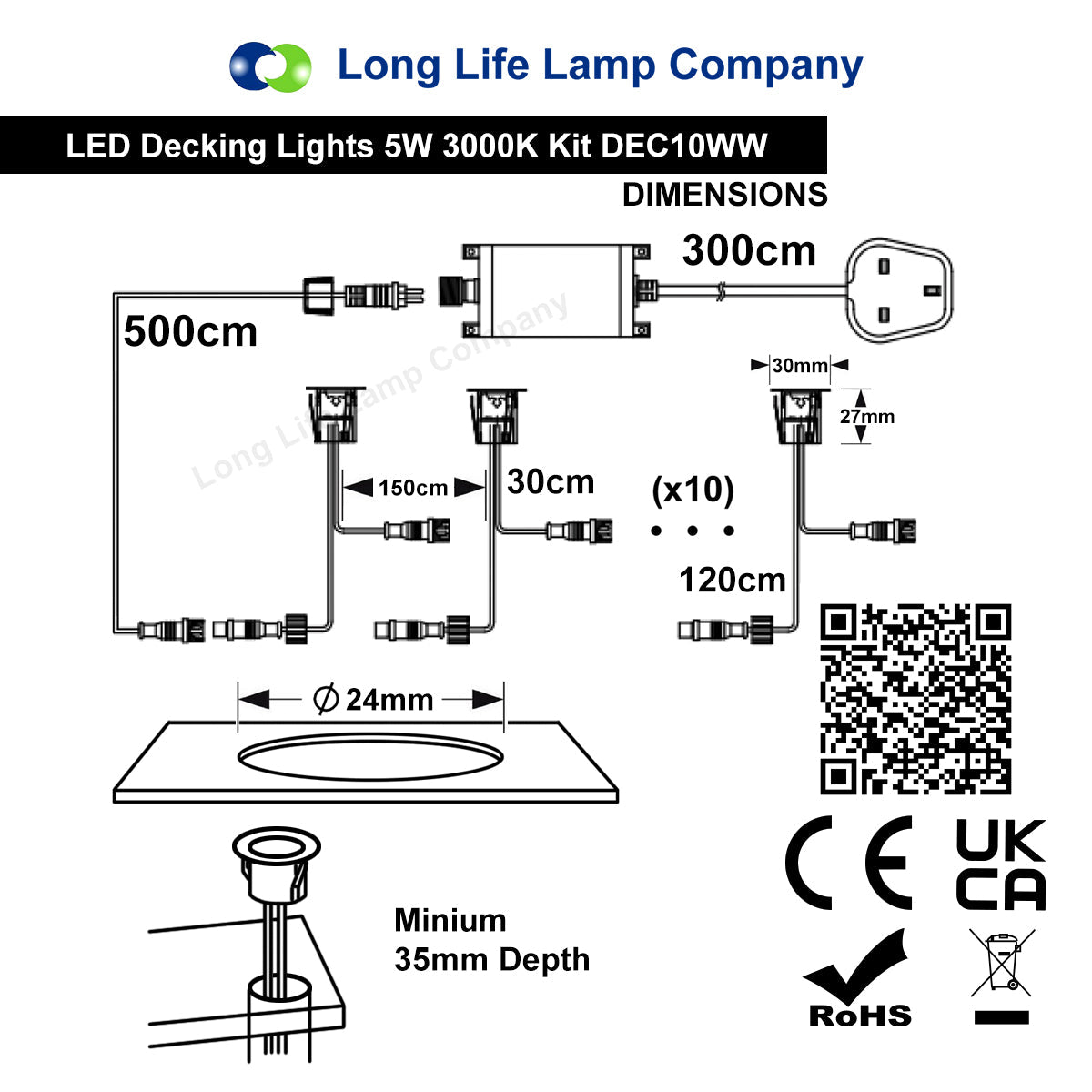 IP68 Outdoor LED Decking Lights 30mm Round Warm White 3000k 10 Kit - Energy Light Bulbs - Free delivery on all orders