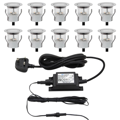 IP68 Outdoor LED Decking Lights 30mm Round Warm White 3000k 10 Kit - Energy Light Bulbs - Free delivery on all orders