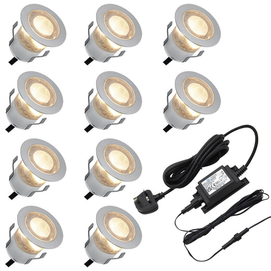 IP68 Outdoor LED Decking Lights 30mm Round Warm White 3000k 10 Kit - Energy Light Bulbs - Free delivery on all orders