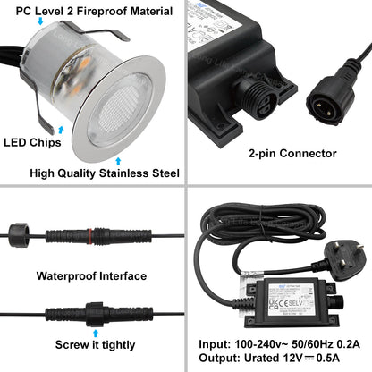 IP68 Outdoor LED Decking Lights 30mm Round Warm White 3000k 10 Kit - Energy Light Bulbs - Free delivery on all orders