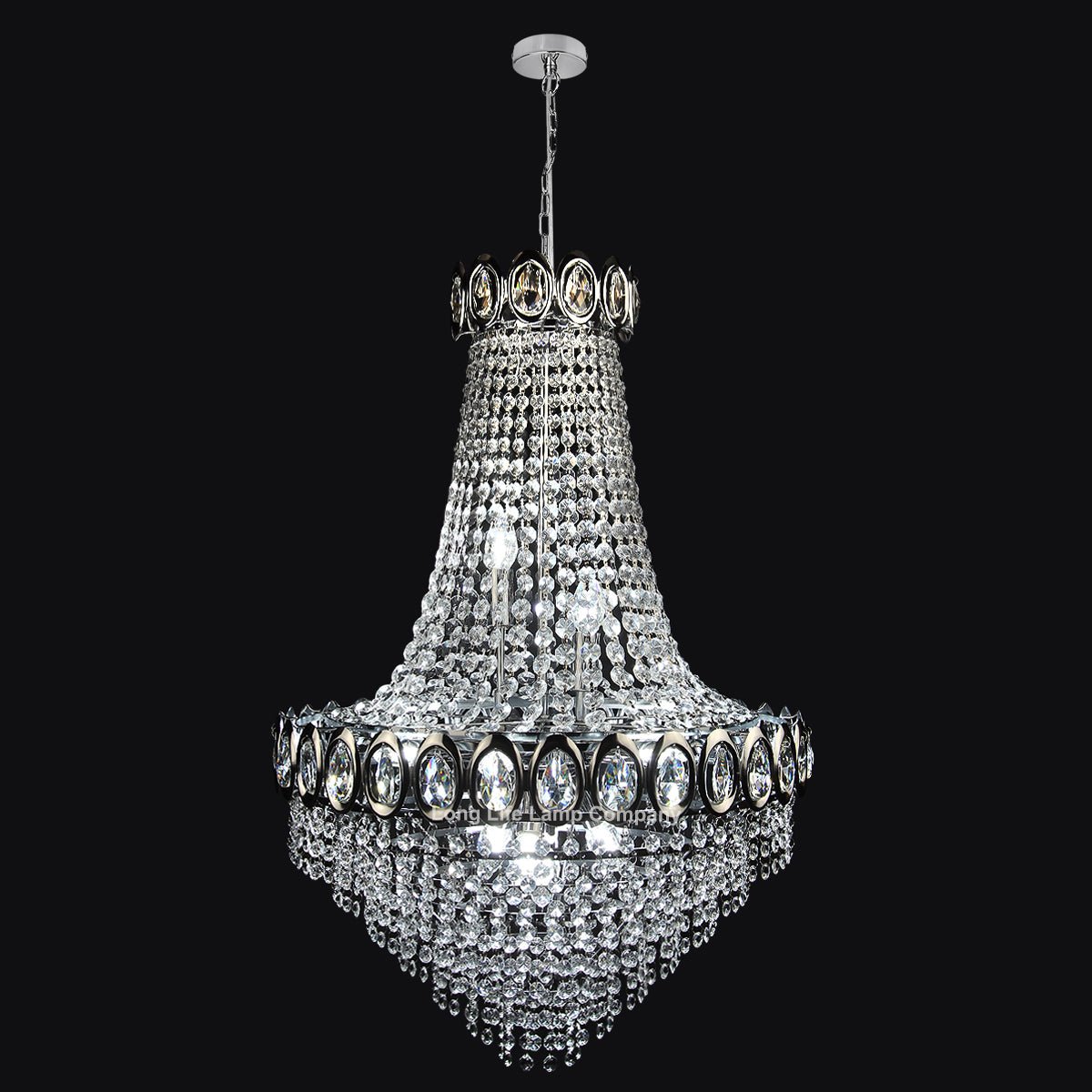 Large Ceiling Crystal Pendant Chandelier Suspended Chrome Frame Cascading Droplets - Energy Light Bulbs - Free delivery on all orders