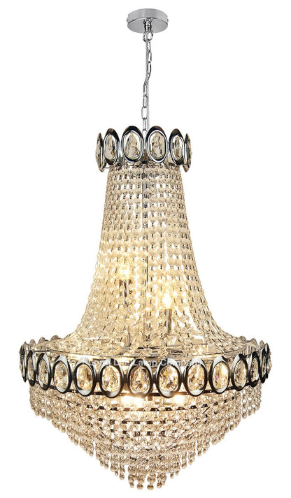 Large Ceiling Crystal Pendant Chandelier Suspended Chrome Frame Cascading Droplets - Energy Light Bulbs - Free delivery on all orders