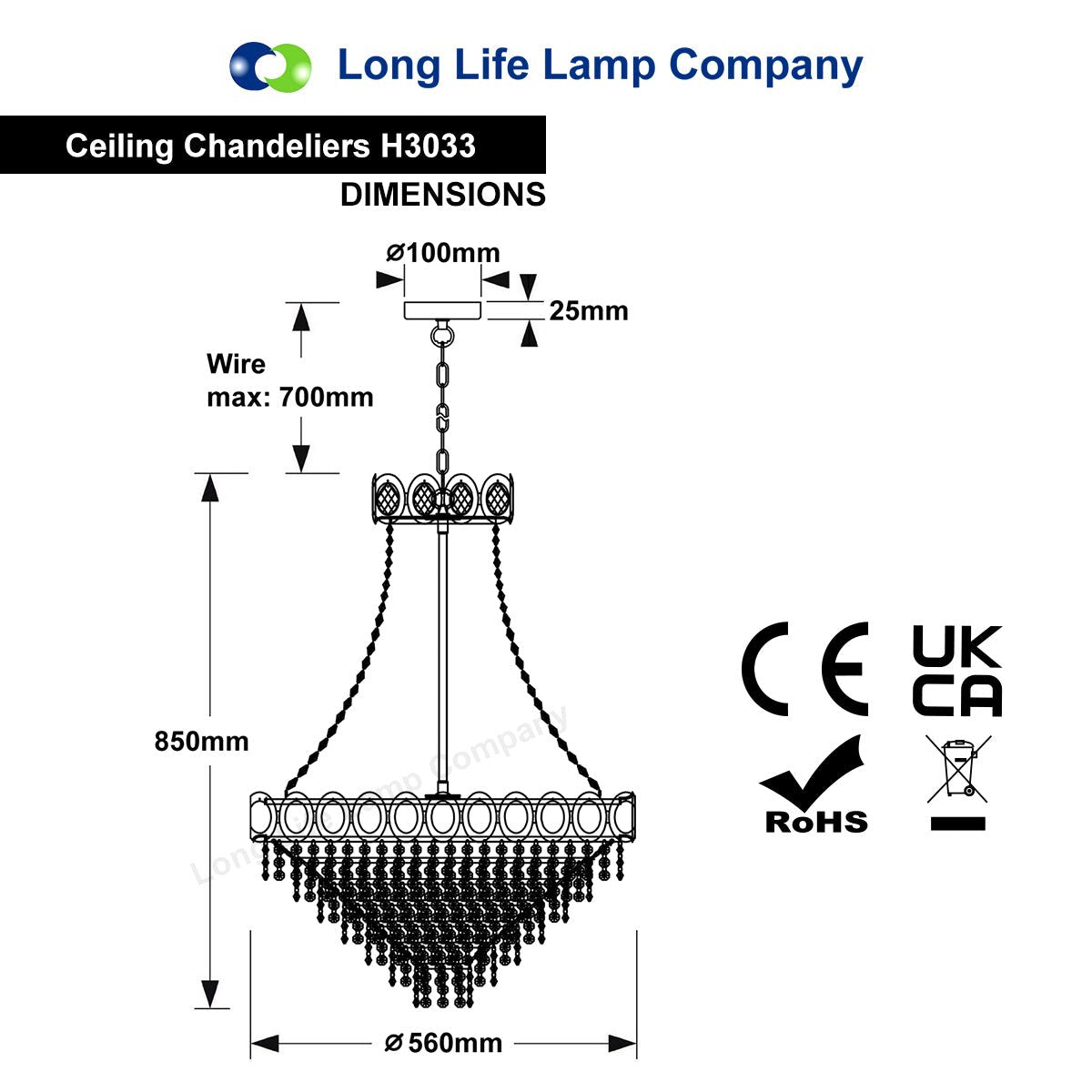 Large Ceiling Crystal Pendant Chandelier Suspended Chrome Frame Cascading Droplets - Energy Light Bulbs - Free delivery on all orders