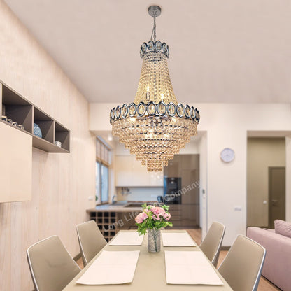 Large Ceiling Crystal Pendant Chandelier Suspended Chrome Frame Cascading Droplets - Energy Light Bulbs - Free delivery on all orders