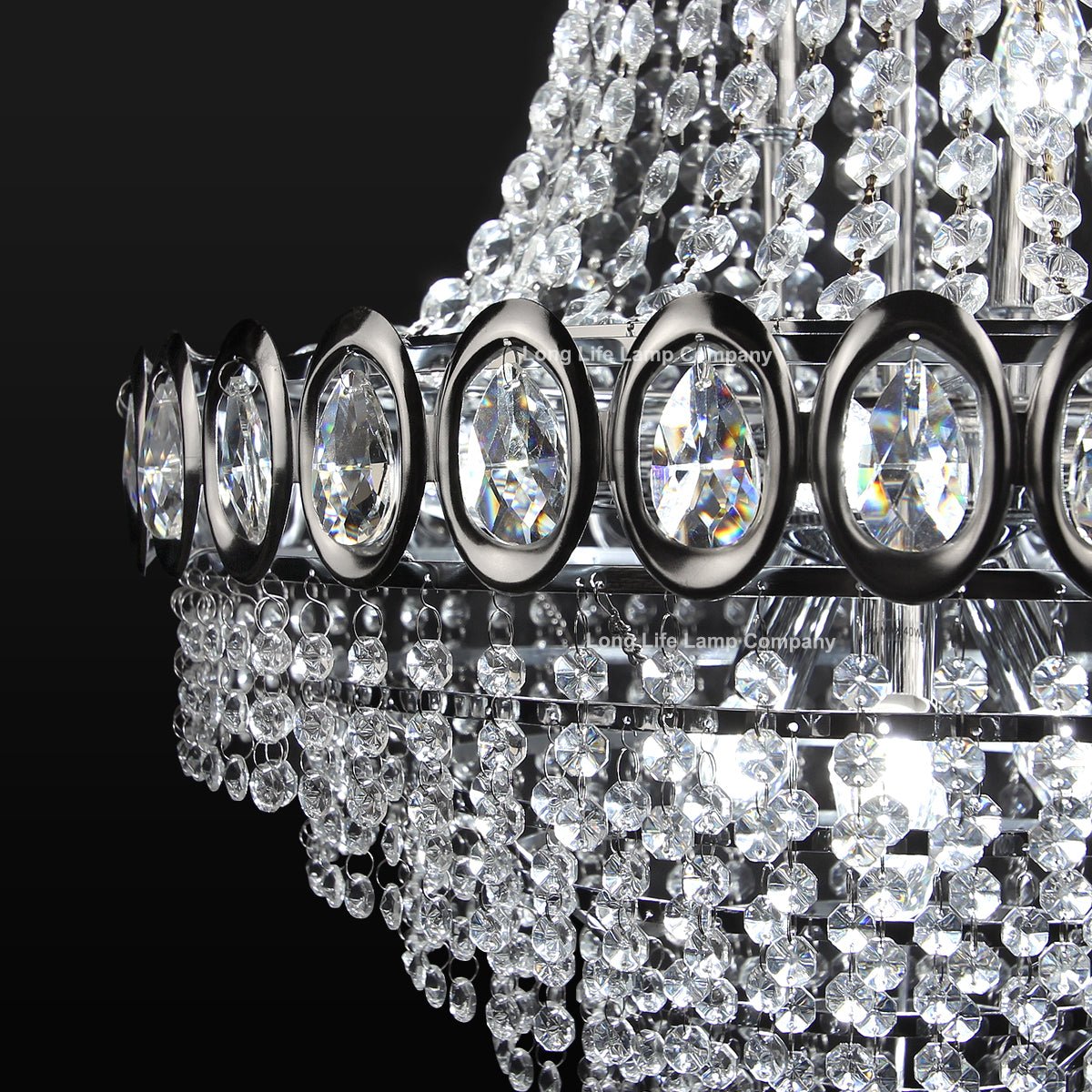 Large Ceiling Crystal Pendant Chandelier Suspended Chrome Frame Cascading Droplets - Energy Light Bulbs - Free delivery on all orders