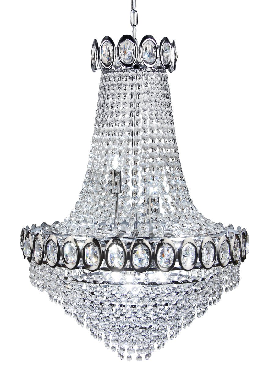 Large Ceiling Crystal Pendant Chandelier Suspended Chrome Frame Cascading Droplets - Energy Light Bulbs - Free delivery on all orders
