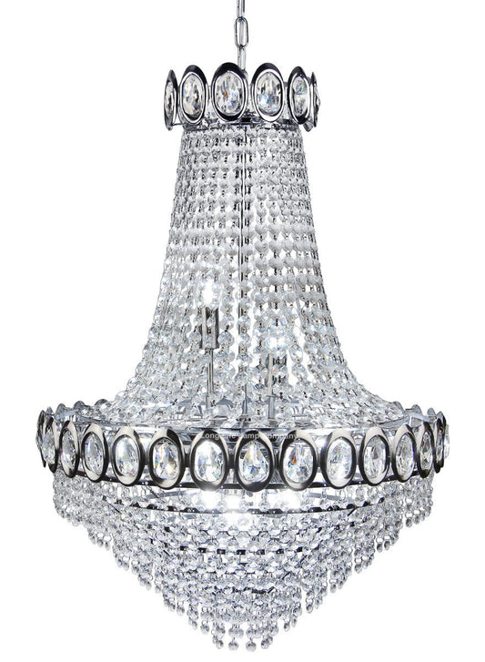 Large Ceiling Crystal Pendant Chandelier Suspended Chrome Frame Cascading Droplets - Energy Light Bulbs - Free delivery on all orders