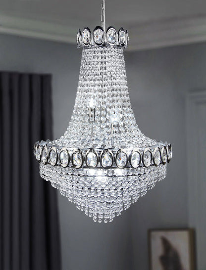 Large Ceiling Crystal Pendant Chandelier Suspended Chrome Frame Cascading Droplets - Energy Light Bulbs - Free delivery on all orders