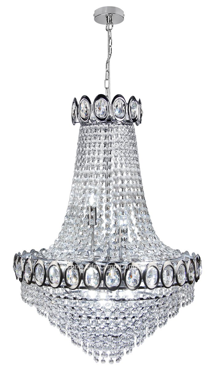 Large Ceiling Crystal Pendant Chandelier Suspended Chrome Frame Cascading Droplets - Energy Light Bulbs - Free delivery on all orders