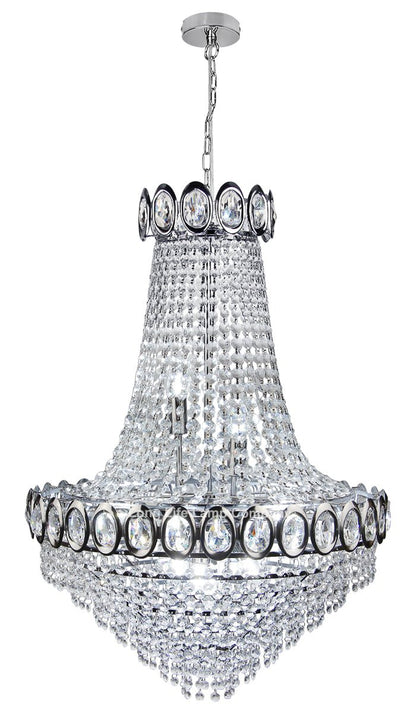 Large Ceiling Crystal Pendant Chandelier Suspended Chrome Frame Cascading Droplets - Energy Light Bulbs - Free delivery on all orders