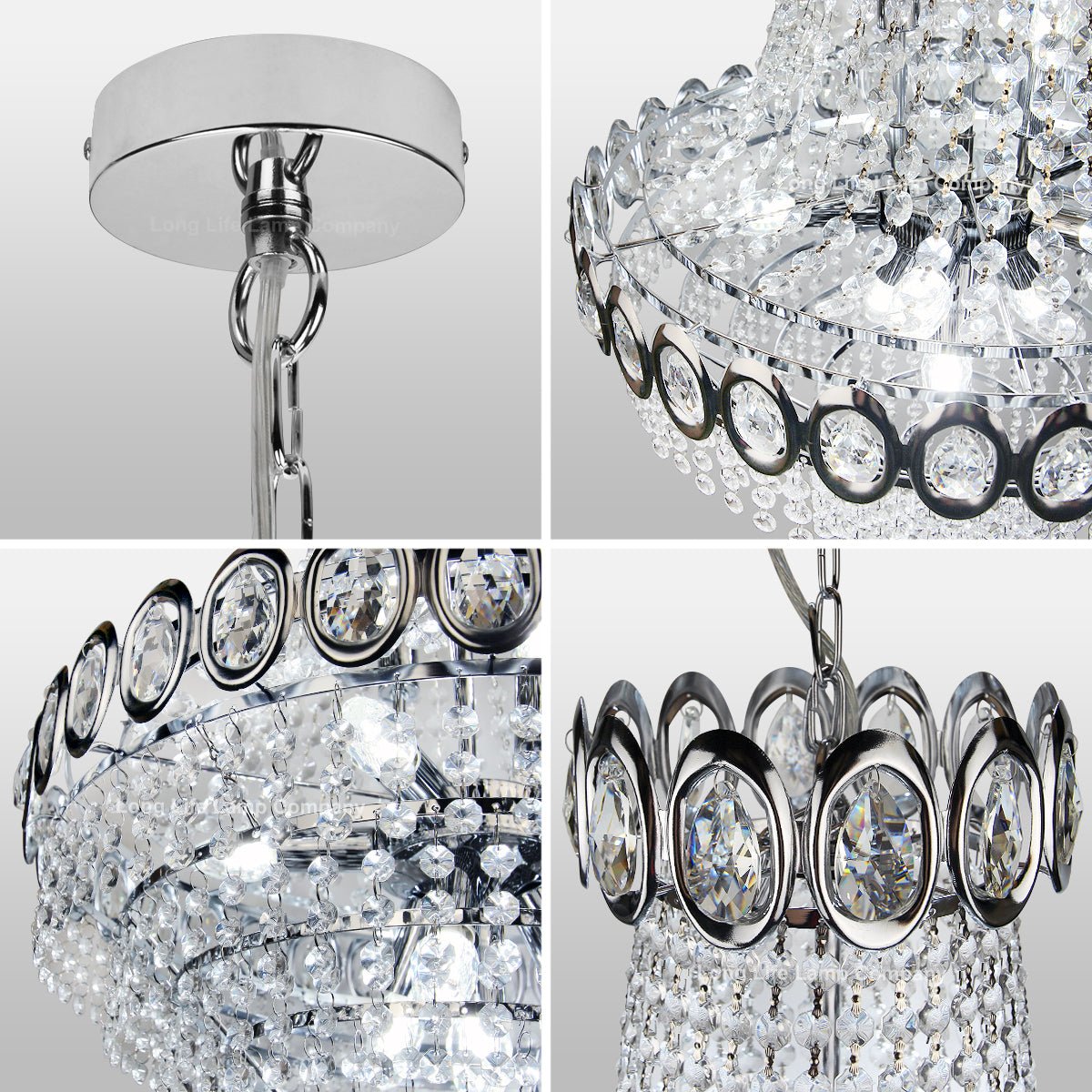 Large Ceiling Crystal Pendant Chandelier Suspended Chrome Frame Cascading Droplets - Energy Light Bulbs - Free delivery on all orders