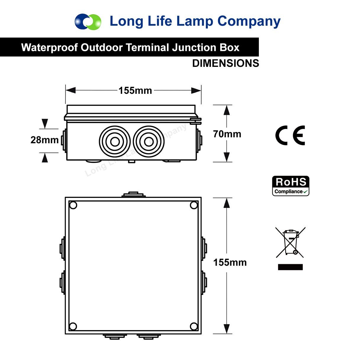 Large IP55 Waterproof Outdoor Terminal Junction Box 150mm x 150mm - Energy Light Bulbs - Free delivery on all orders