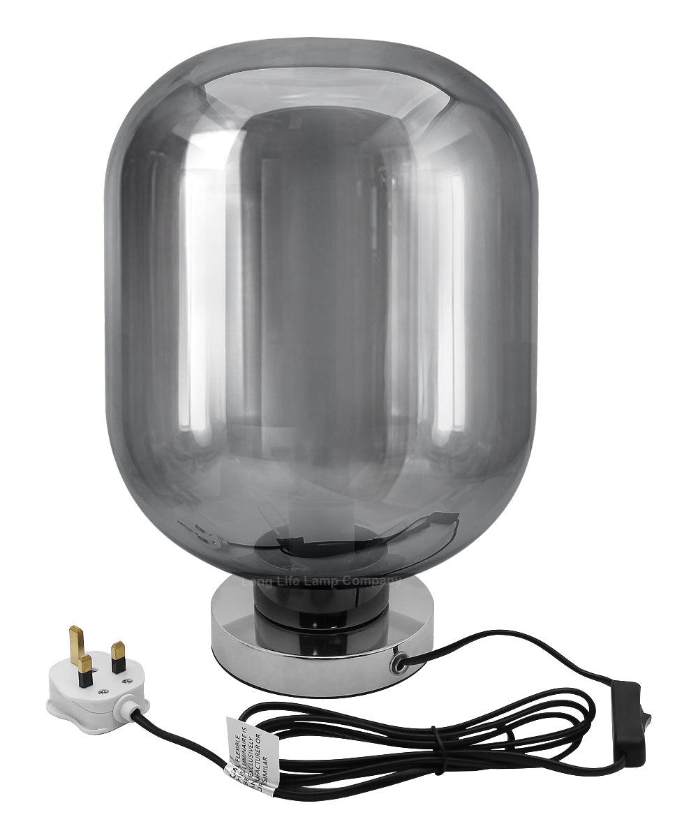 Large Smoke Grey Glass Oval Table Desk Lamp Retro Chrome Grey Glass - Energy Light Bulbs - Free delivery on all orders