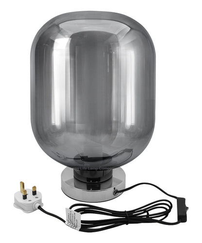 Large Smoke Grey Glass Oval Table Desk Lamp Retro Chrome Grey Glass - Energy Light Bulbs - Free delivery on all orders
