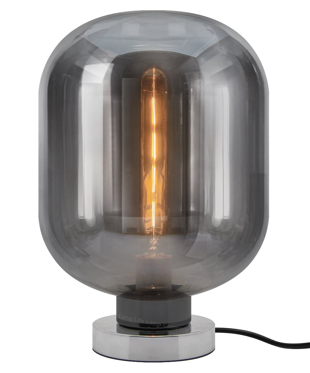 Large Smoke Grey Glass Oval Table Desk Lamp Retro Chrome Grey Glass - Energy Light Bulbs - Free delivery on all orders