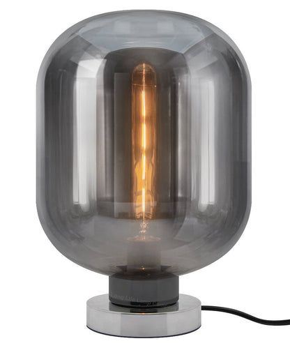 Large Smoke Grey Glass Oval Table Desk Lamp Retro Chrome Grey Glass - Energy Light Bulbs - Free delivery on all orders