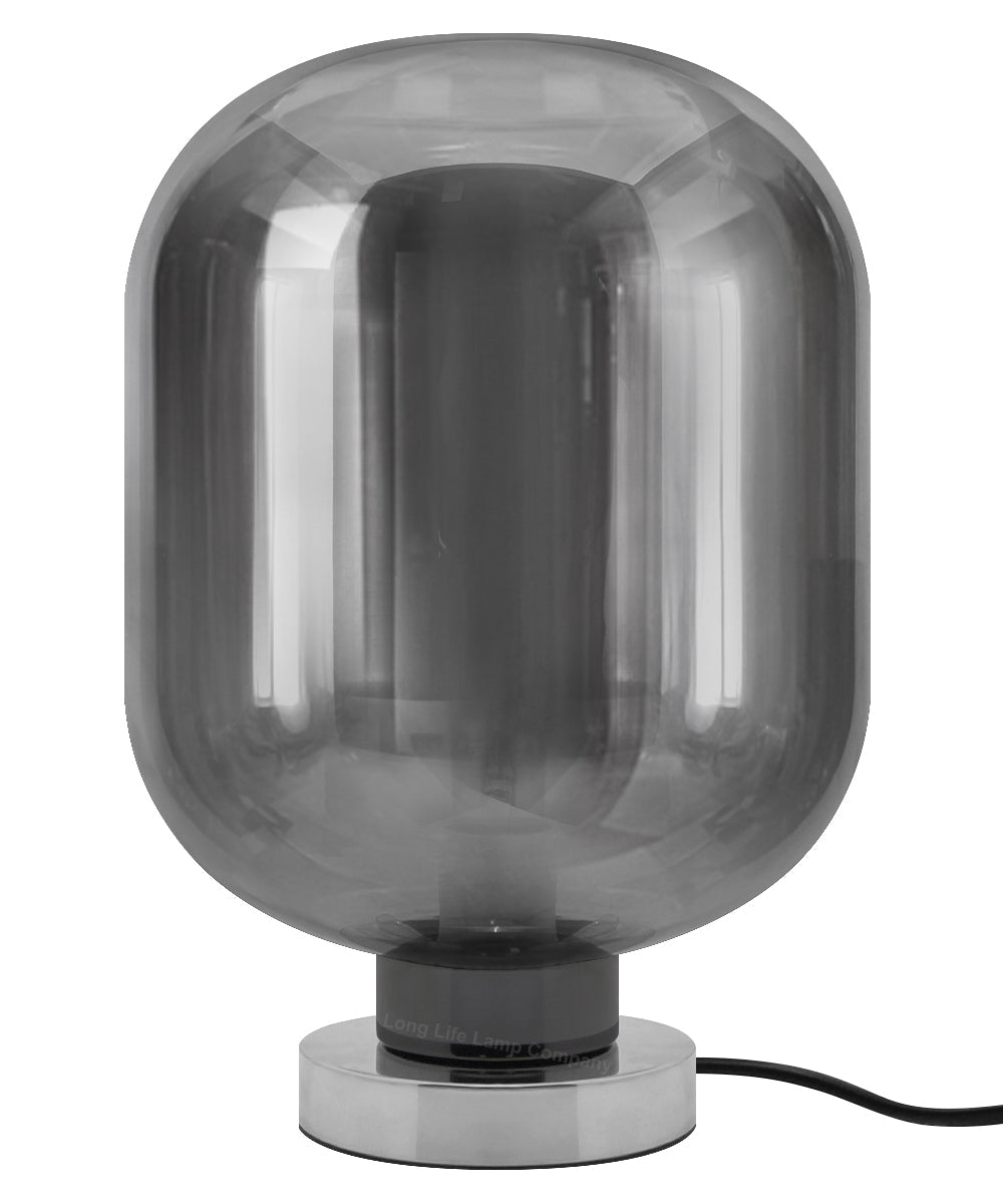 Large Smoke Grey Glass Oval Table Desk Lamp Retro Chrome Grey Glass - Energy Light Bulbs - Free delivery on all orders
