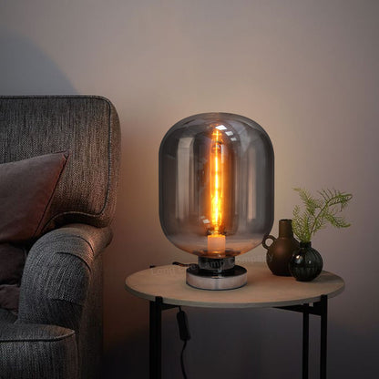 Large Smoke Grey Glass Oval Table Desk Lamp Retro Chrome Grey Glass - Energy Light Bulbs - Free delivery on all orders