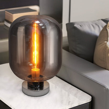 Large Smoke Grey Glass Oval Table Desk Lamp Retro Chrome Grey Glass - Energy Light Bulbs - Free delivery on all orders