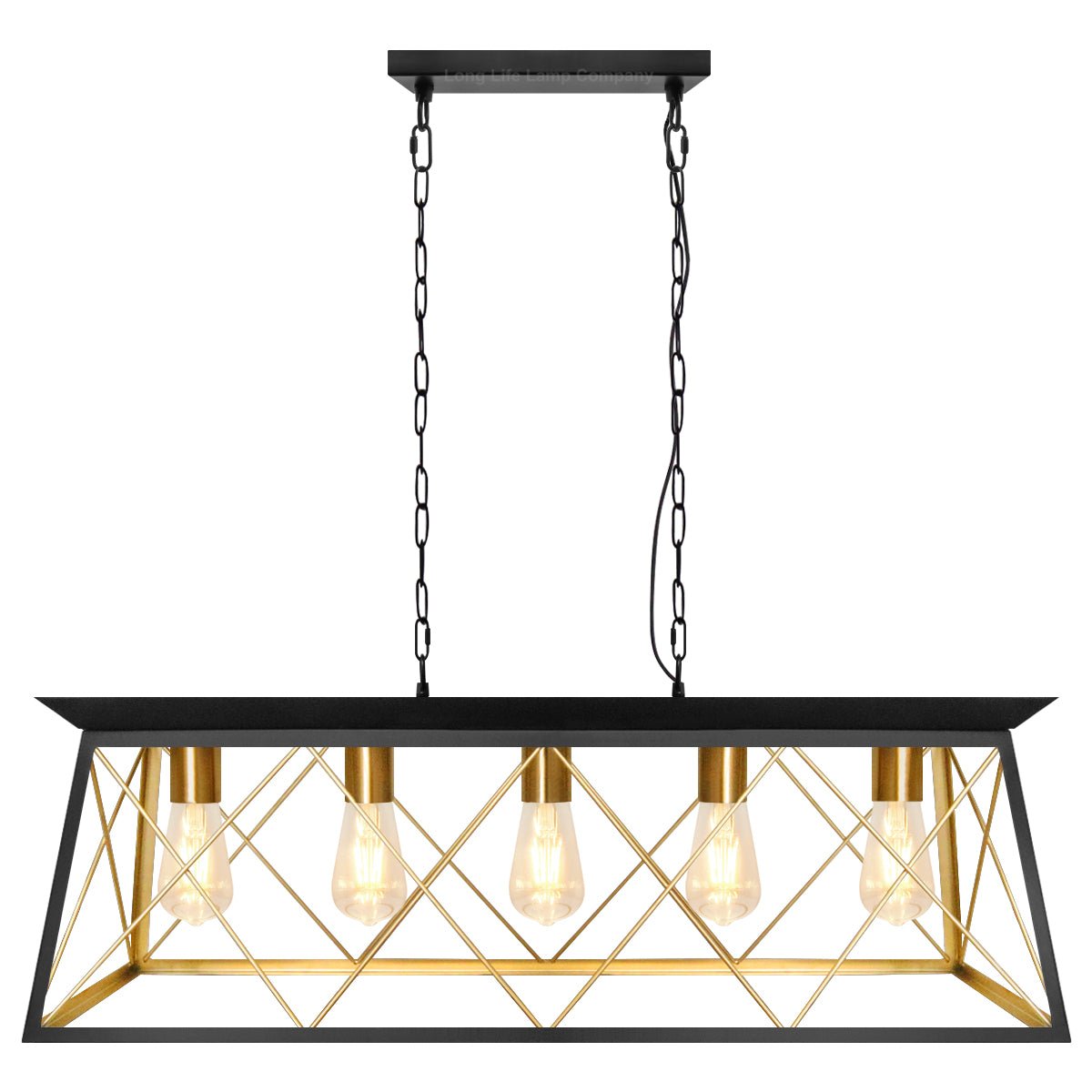 Large Vintage Black Hanging Ceiling Lantern Cage 5 Fitting Brass Pendant Light - Energy Light Bulbs - Free delivery on all orders