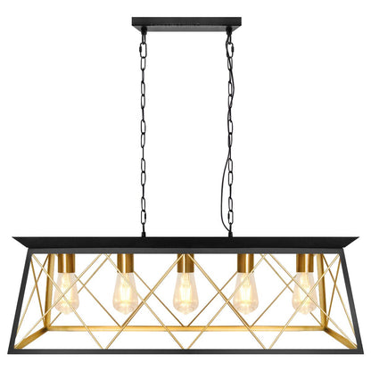 Large Vintage Black Hanging Ceiling Lantern Cage 5 Fitting Brass Pendant Light - Energy Light Bulbs - Free delivery on all orders