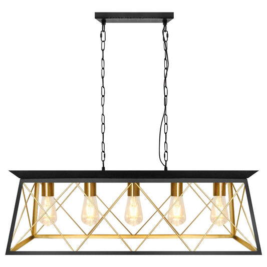 Large Vintage Black Hanging Ceiling Lantern Cage 5 Fitting Brass Pendant Light - Energy Light Bulbs - Free delivery on all orders