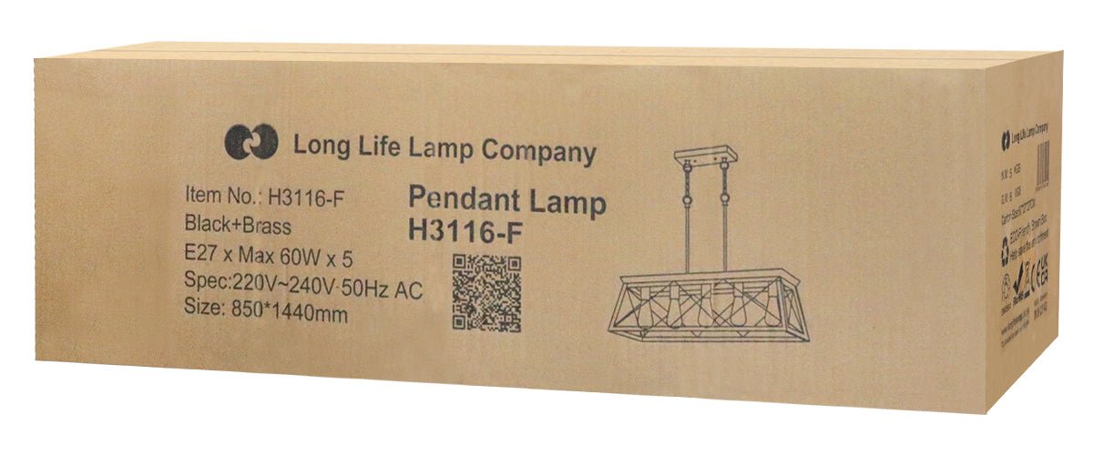 Large Vintage Black Hanging Ceiling Lantern Cage 5 Fitting Brass Pendant Light - Energy Light Bulbs - Free delivery on all orders