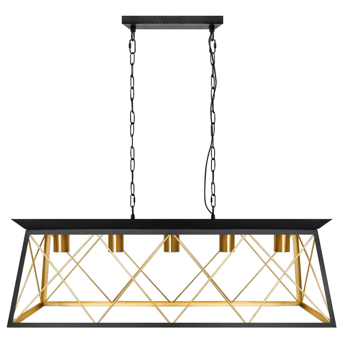 Large Vintage Black Hanging Ceiling Lantern Cage 5 Fitting Brass Pendant Light - Energy Light Bulbs - Free delivery on all orders