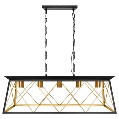 Large Vintage Black Hanging Ceiling Lantern Cage 5 Fitting Brass Pendant Light - Energy Light Bulbs - Free delivery on all orders