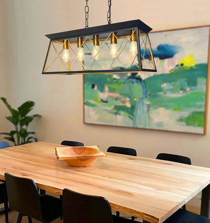 Large Vintage Black Hanging Ceiling Lantern Cage 5 Fitting Brass Pendant Light - Energy Light Bulbs - Free delivery on all orders