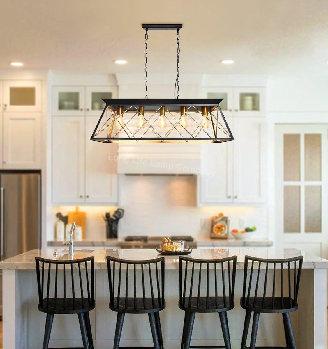 Large Vintage Black Hanging Ceiling Lantern Cage 5 Fitting Brass Pendant Light - Energy Light Bulbs - Free delivery on all orders