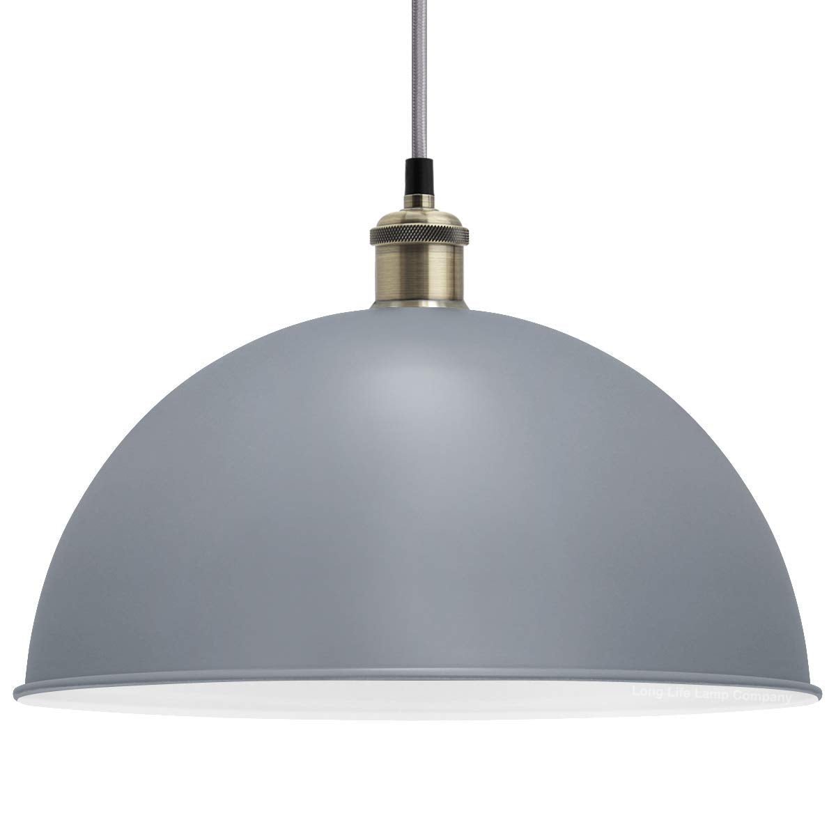 Large Vintage Ceiling Pendant Light Shade Grey Finish Antique Brass Holder - Energy Light Bulbs - Free delivery on all orders