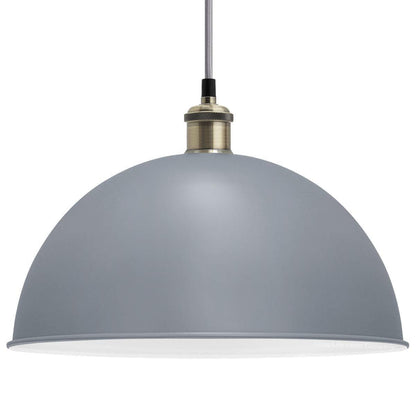 Large Vintage Ceiling Pendant Light Shade Grey Finish Antique Brass Holder - Energy Light Bulbs - Free delivery on all orders