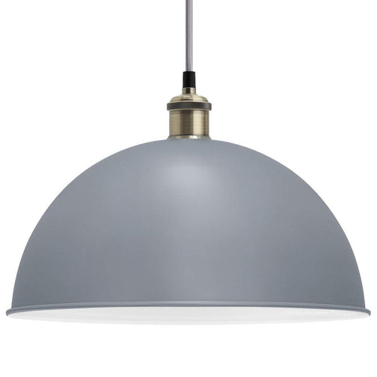 Large Vintage Ceiling Pendant Light Shade Grey Finish Antique Brass Holder - Energy Light Bulbs - Free delivery on all orders