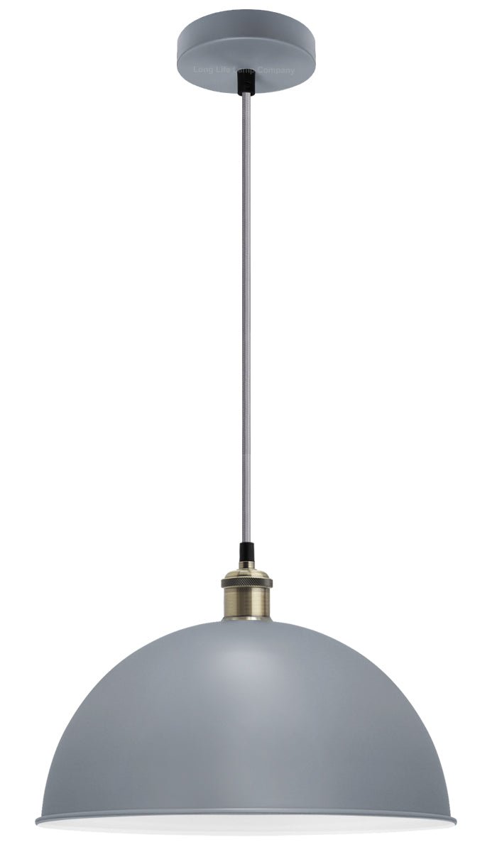 Large Vintage Ceiling Pendant Light Shade Grey Finish Antique Brass Holder - Energy Light Bulbs - Free delivery on all orders