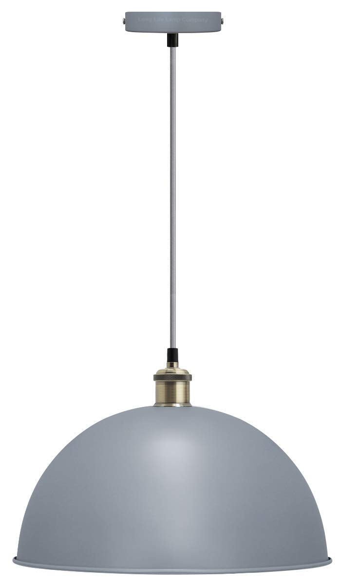Large Vintage Ceiling Pendant Light Shade Grey Finish Antique Brass Holder - Energy Light Bulbs - Free delivery on all orders