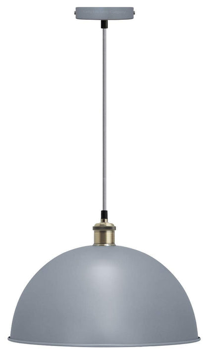 Large Vintage Ceiling Pendant Light Shade Grey Finish Antique Brass Holder - Energy Light Bulbs - Free delivery on all orders