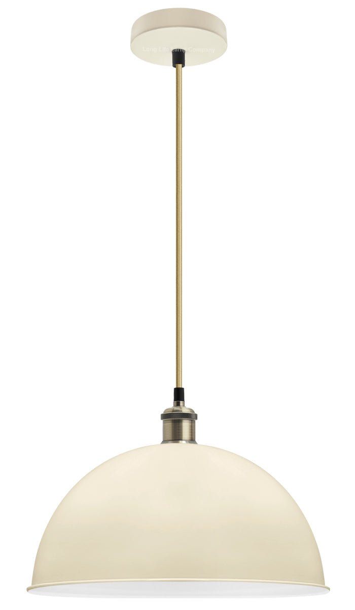 Large Vintage Ceiling Pendant Light Shade Metal Cream Finish - Energy Light Bulbs - Free delivery on all orders