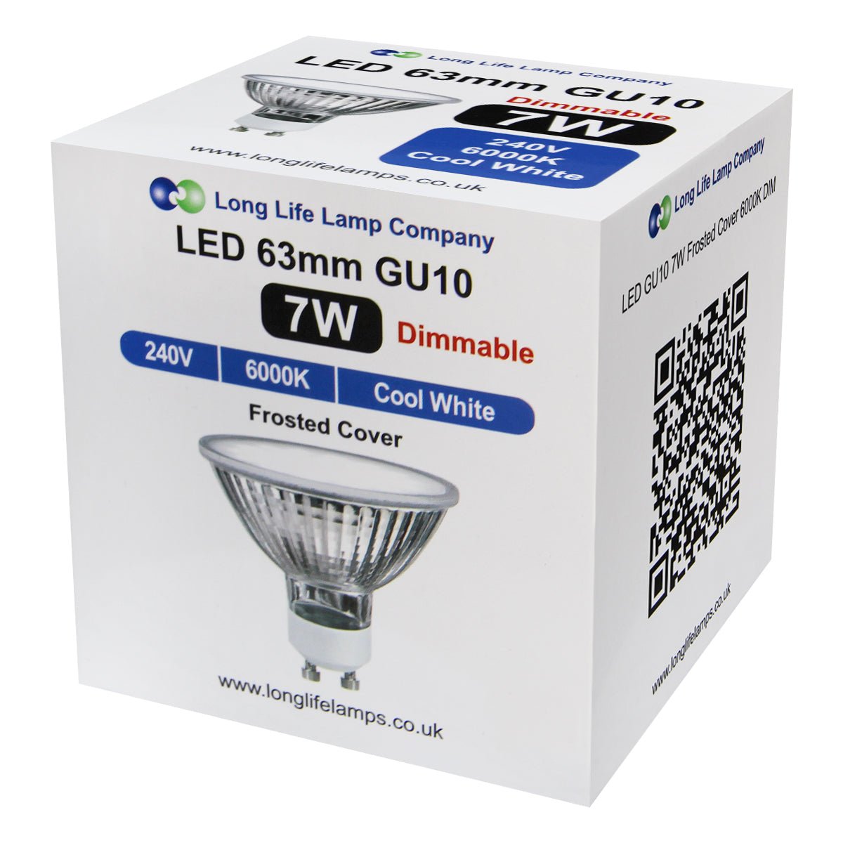 LED 63mm GU10 Dimmable Cool White 7w Frosted Cover 240v - Energy Light Bulbs - Free delivery on all orders