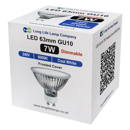 LED 63mm GU10 Dimmable Cool White 7w Frosted Cover 240v - Energy Light Bulbs - Free delivery on all orders