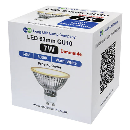 LED 63mm GU10 Dimmable Warm White 7w Frosted Cover 240v - Energy Light Bulbs - Free delivery on all orders