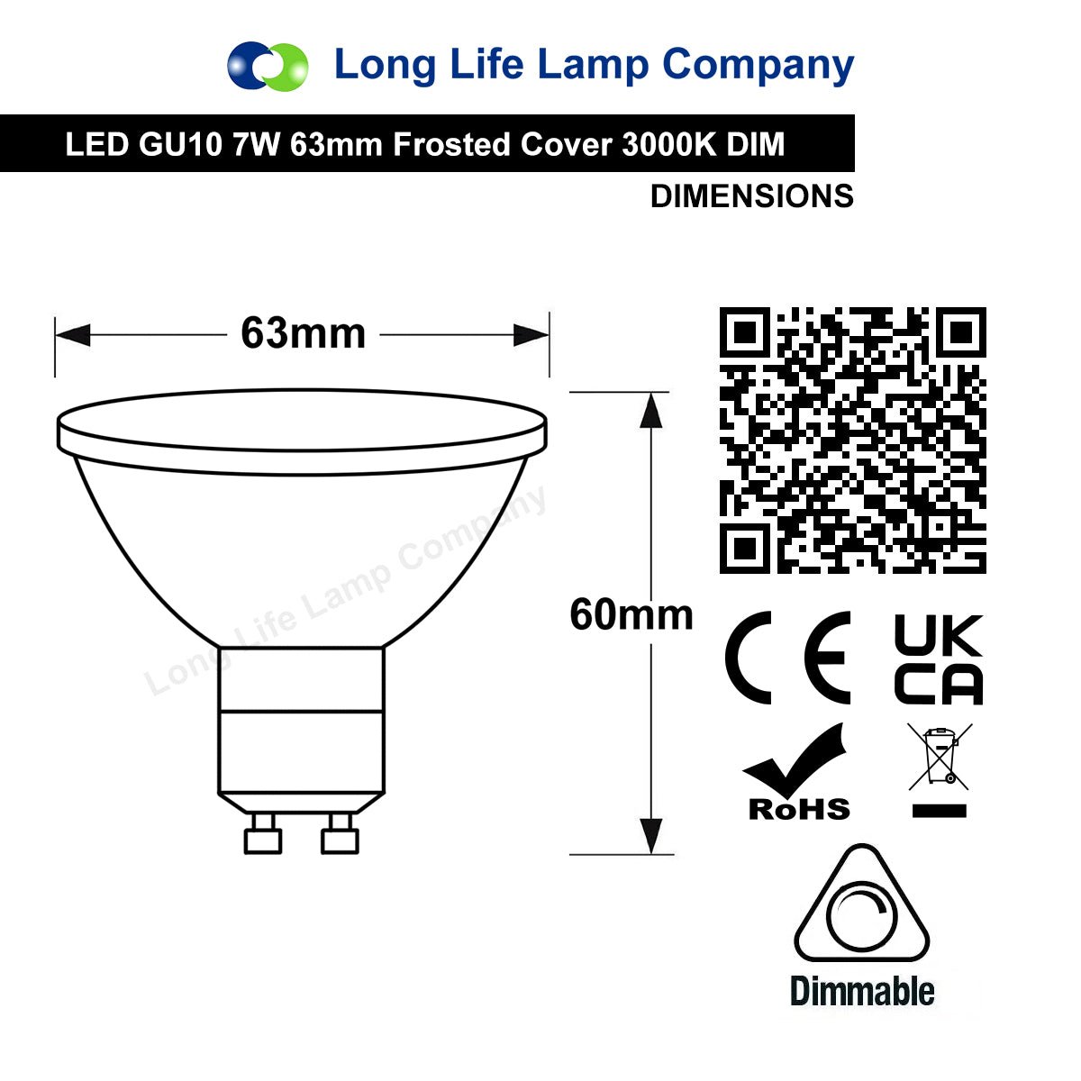 LED 63mm GU10 Dimmable Warm White 7w Frosted Cover 240v - Energy Light Bulbs - Free delivery on all orders