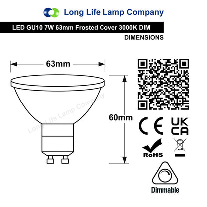 LED 63mm GU10 Dimmable Warm White 7w Frosted Cover 240v - Energy Light Bulbs - Free delivery on all orders