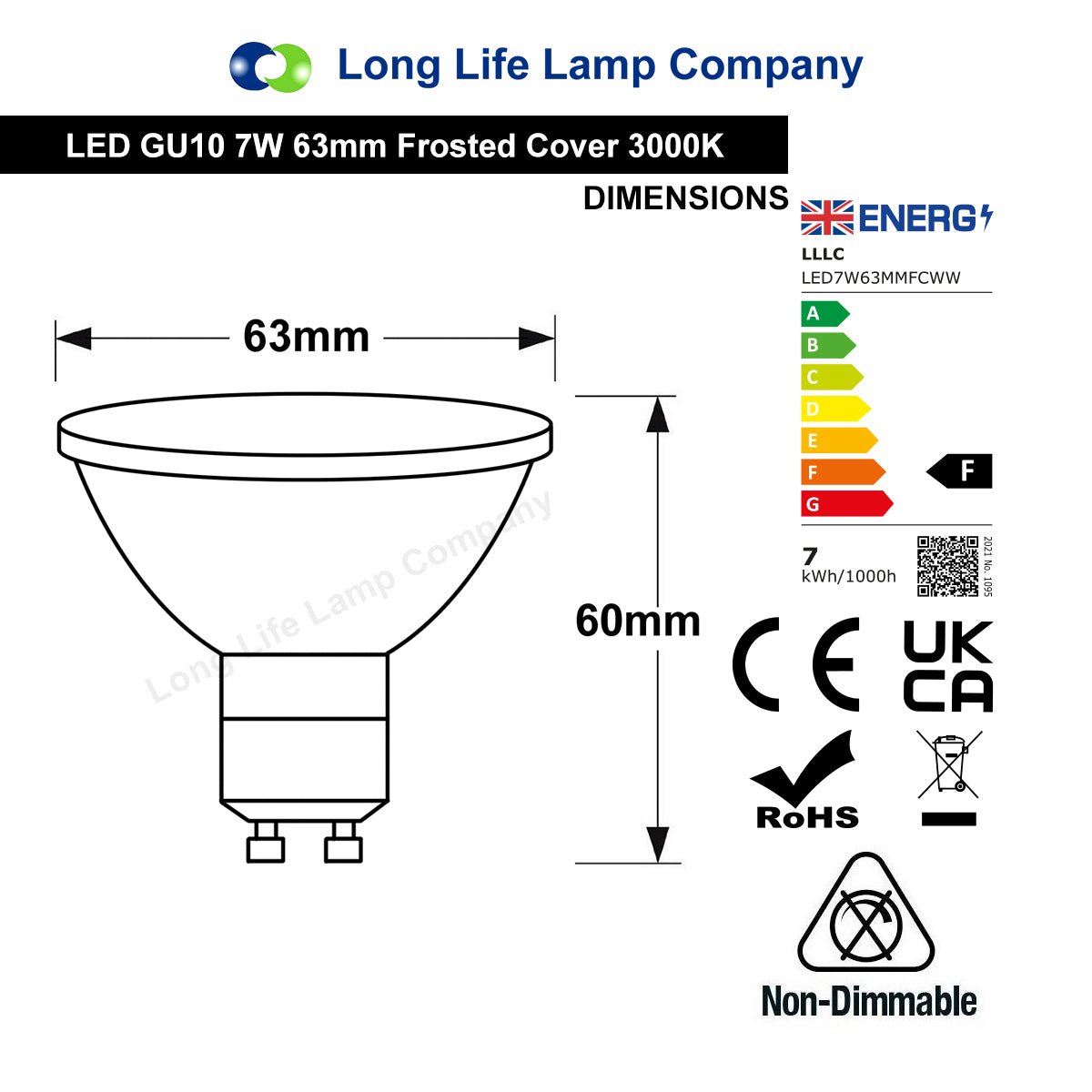 LED 63mm GU10 Warm White 7w Frosted Cover 240v - Energy Light Bulbs - Free delivery on all orders