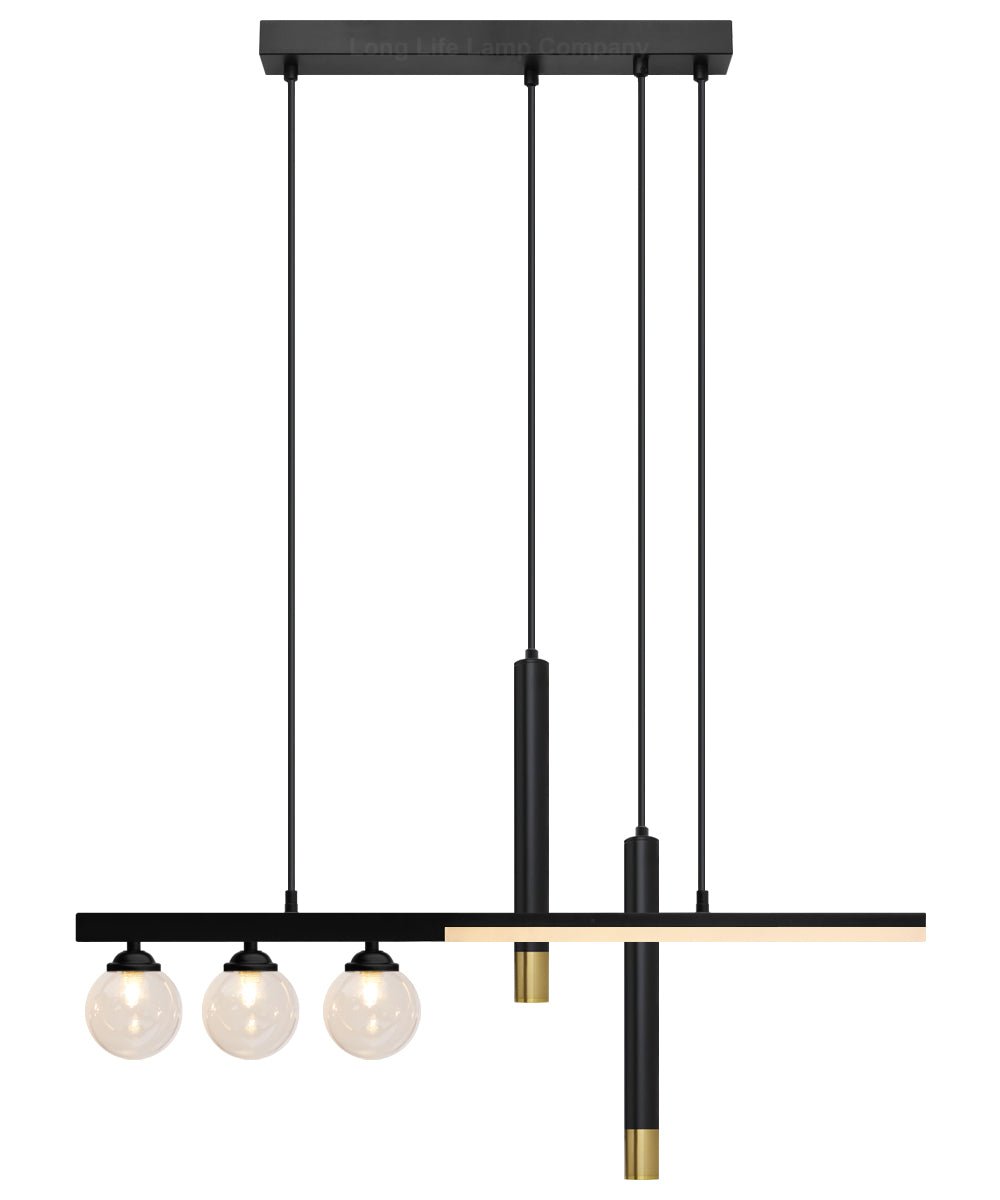 LED Bar 5 Light Black Ceiling Pendant Light Mini Glass Globes Slim Tubular - Energy Light Bulbs - Free delivery on all orders