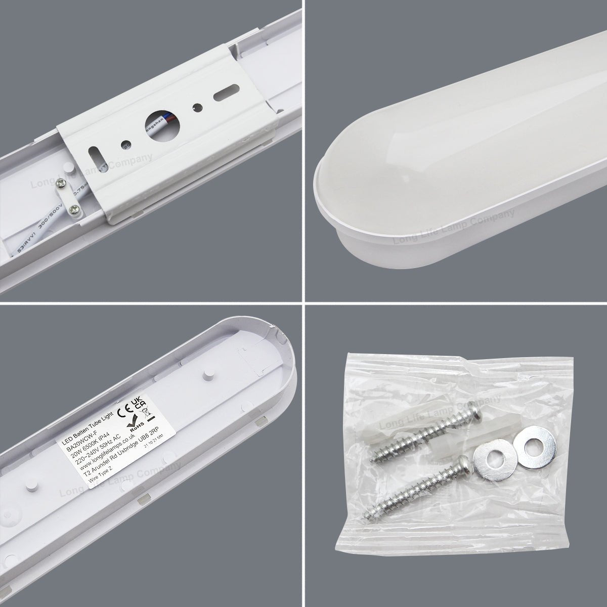 LED Batten Light 2ft Opal Integrated Tube Light Cool White 6500K Ceiling Fitting IP44 - Energy Light Bulbs - Free delivery on all orders