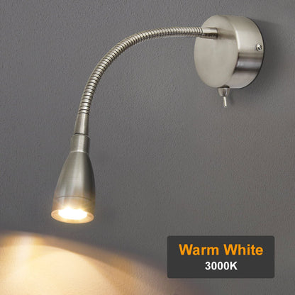 LED Bedside Reading Wall Light Switched Flexible Arm Headboard Light Warm White - Energy Light Bulbs - Free delivery on all orders